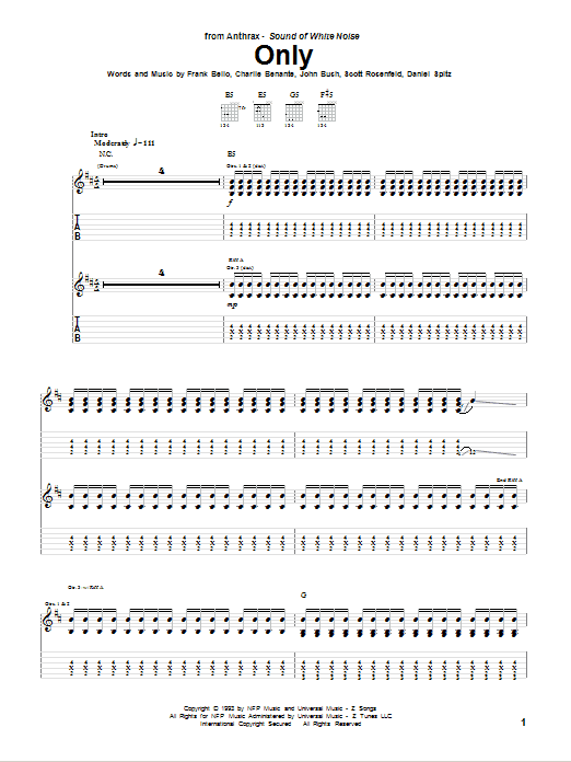 Anthrax Only sheet music notes and chords. Download Printable PDF.