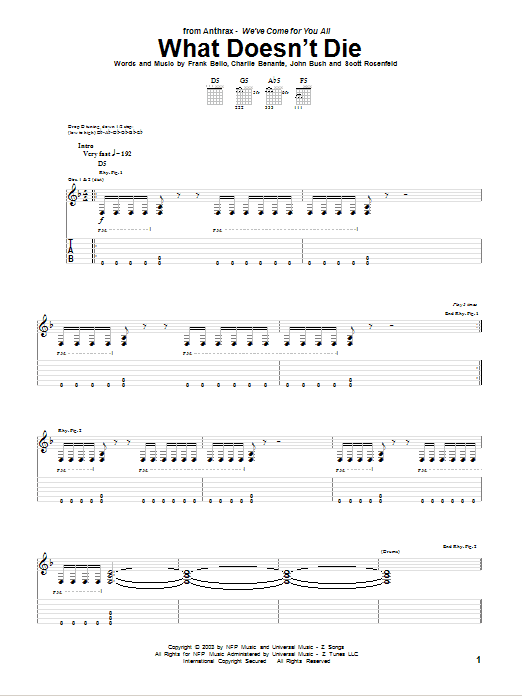 Anthrax What Doesn't Die sheet music notes and chords. Download Printable PDF.