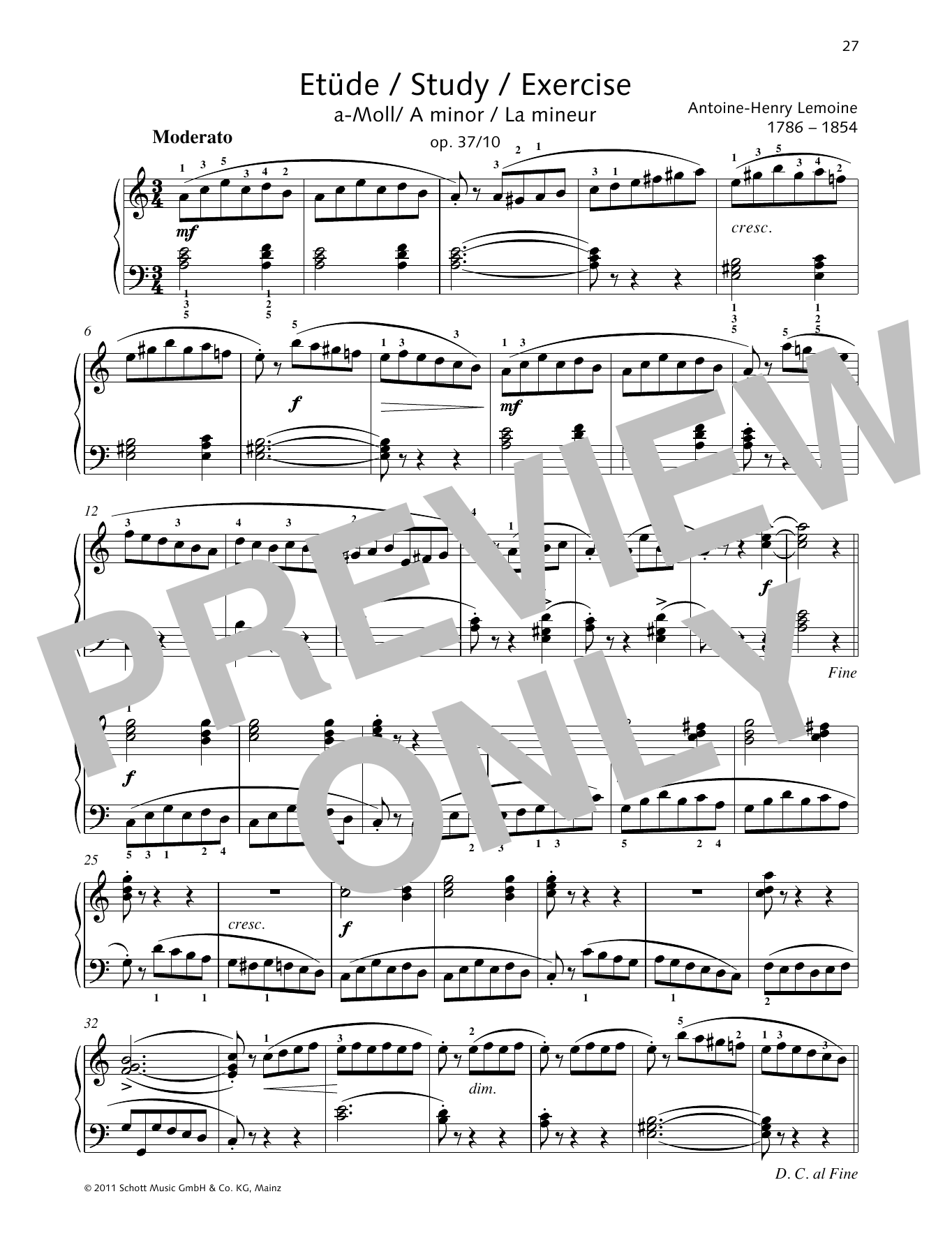Learn to play Antoine-Henry Lemoine Study A minor sheet music for Piano Solo in minutes. Price: 6.9900$ Antoine-Henry Lemoine Study A minor sheet music notes and chords arranged for Piano Solo