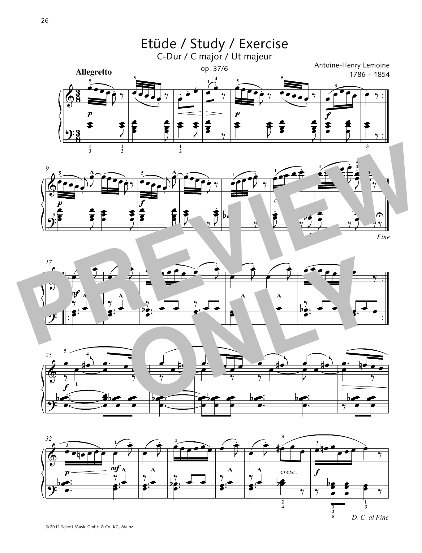 Learn to play Antoine-Henry Lemoine Study C major sheet music for Piano Solo in minutes. Price: 6.9900$ Antoine-Henry Lemoine Study C major sheet music notes and chords arranged for Piano Solo