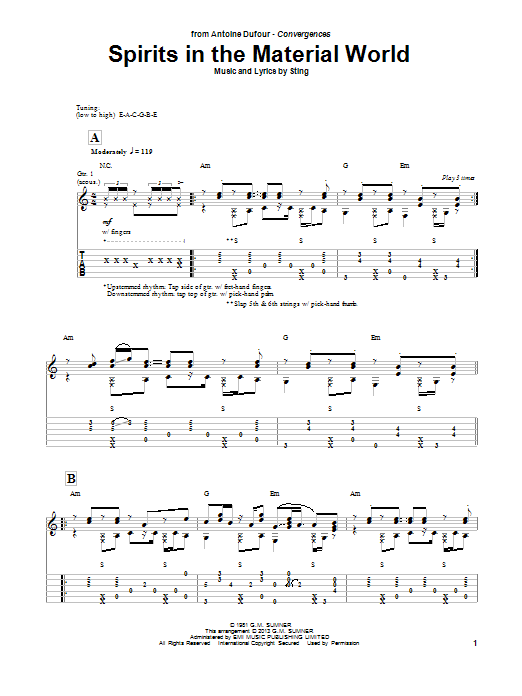 Learn to play Antoine Dufour Spirits In The Material World sheet music for Guitar Tab in minutes. Antoine Dufour Spirits In The Material World sheet music notes and chords. Download Printable PDF.