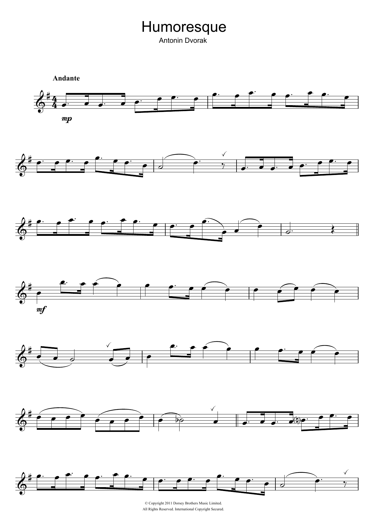 Antonin Dvorak Humoresque sheet music notes and chords. Download Printable PDF.