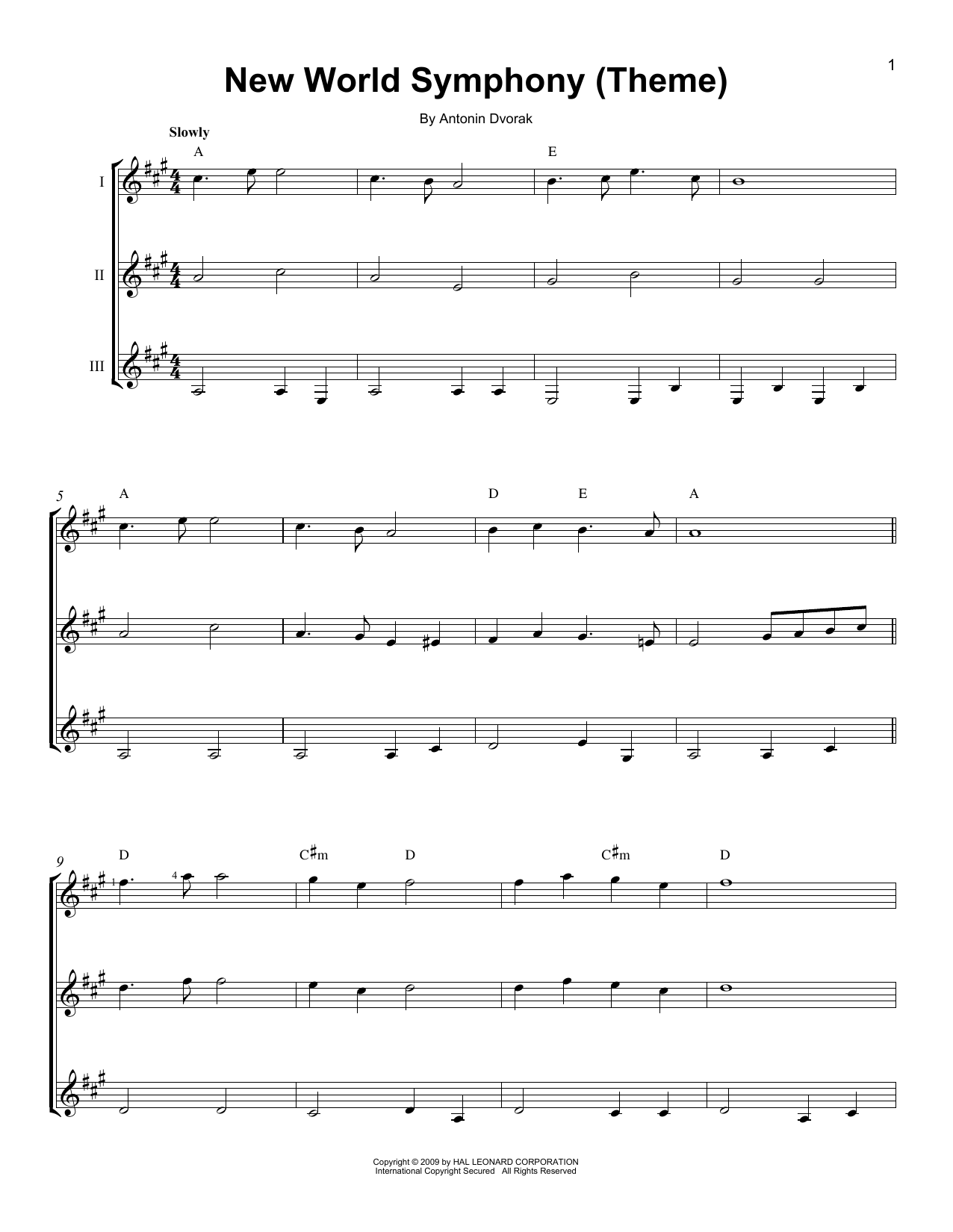 Antonin Dvorak New World Symphony (Theme) sheet music notes and chords. Download Printable PDF.