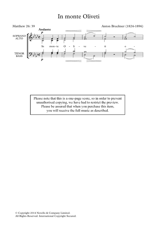 Anton Bruckner In Monte Oliveti sheet music notes and chords. Download Printable PDF.