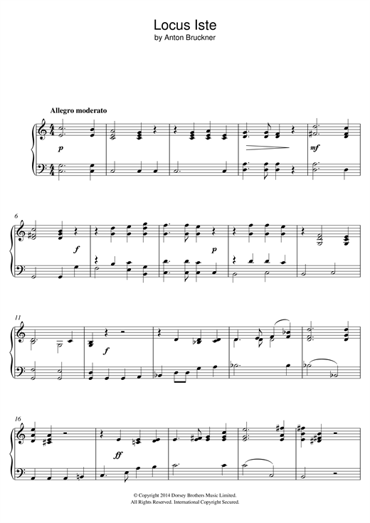 Learn to play Anton Bruckner Locus Iste sheet music for Piano Solo in minutes. Anton Bruckner Locus Iste sheet music notes and chords. Download Printable PDF.