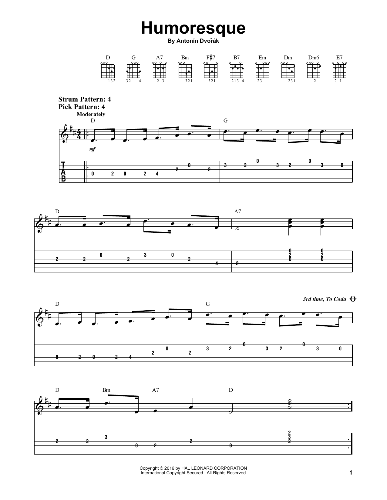 Anton Dvorák Humoresque sheet music notes and chords. Download Printable PDF.