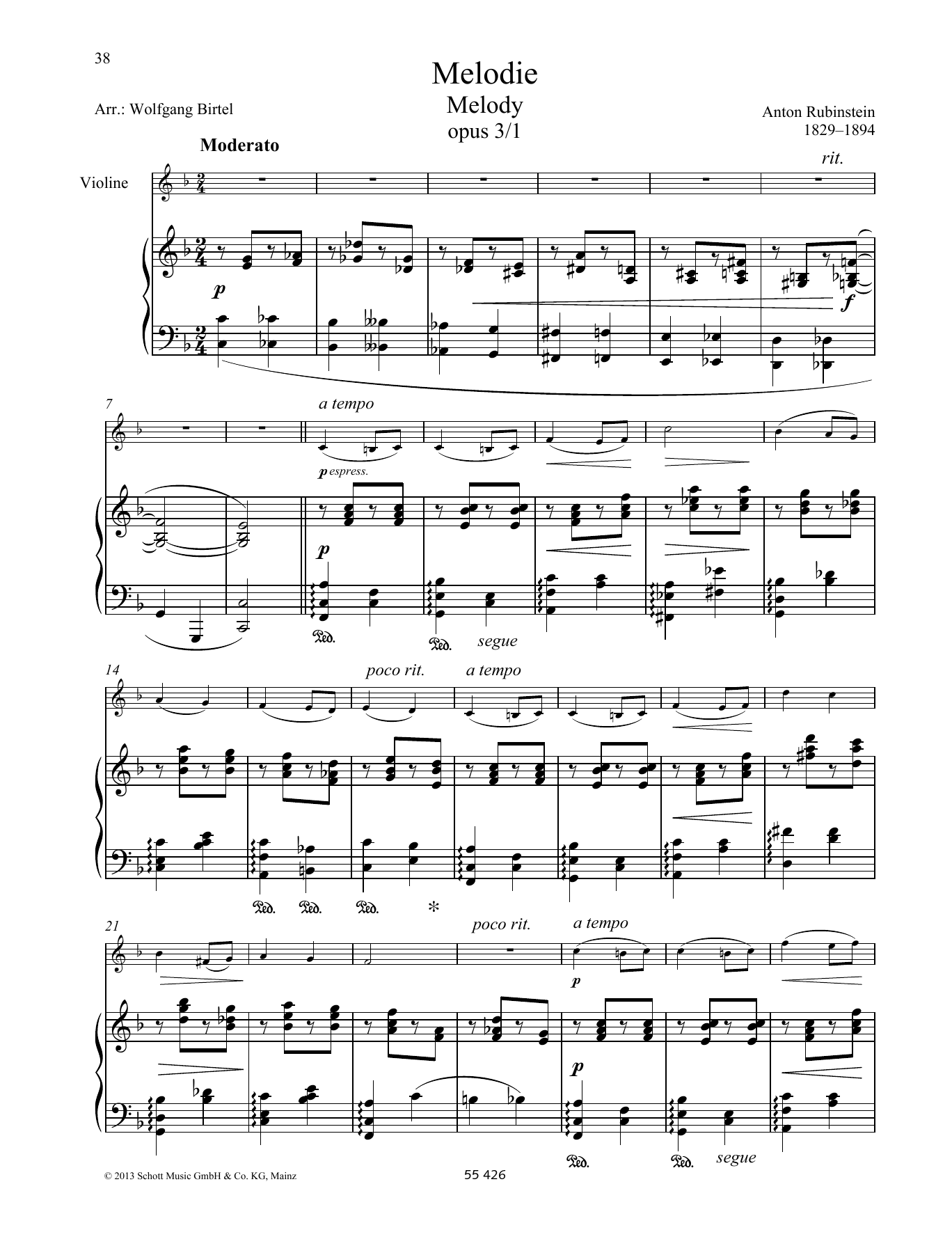 Download Anton Rubinstein 'Melody' Sheet Music, Chords & Lyrics