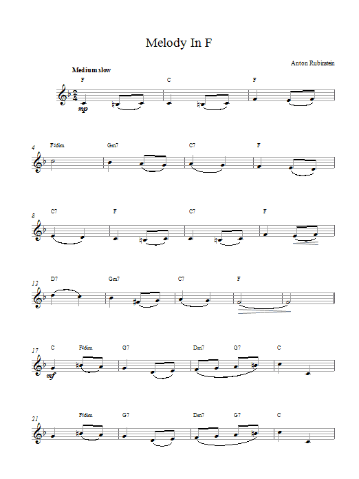 Melody In F sheet music for piano solo (PDF)