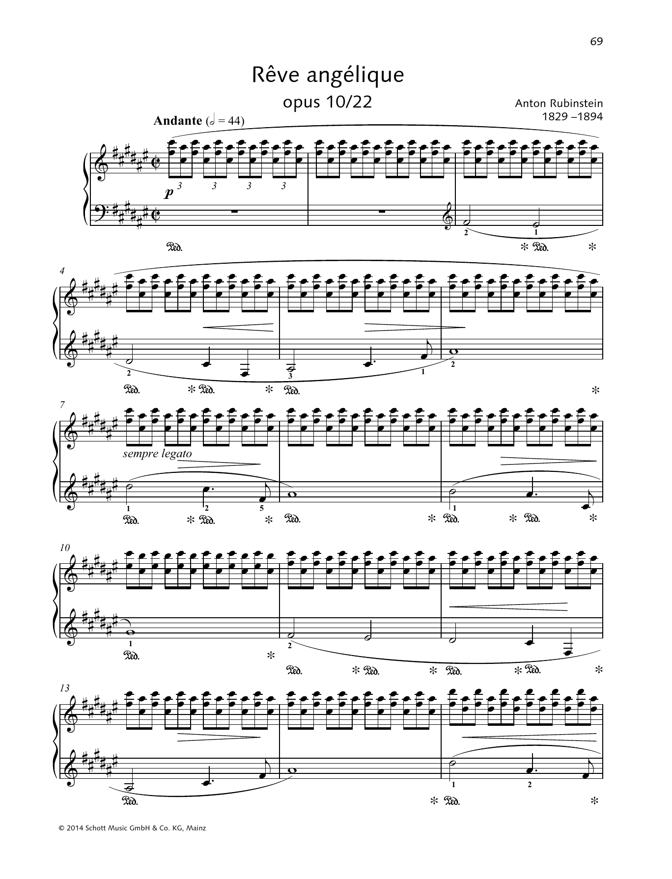 Anton Rubinstein Rêve angélique sheet music notes and chords. Download Printable PDF.