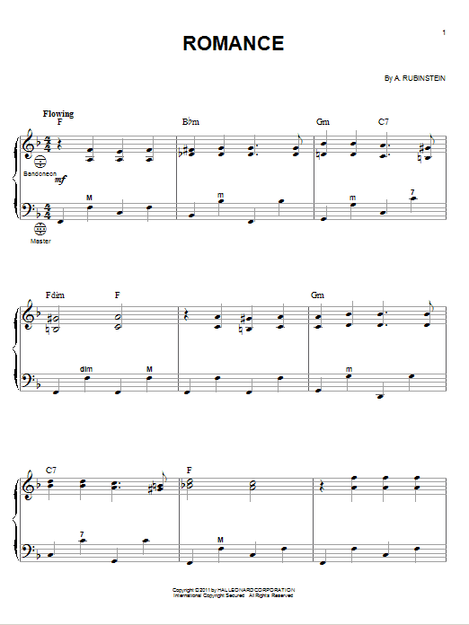 Anton Rubinstein Romance sheet music notes and chords. Download Printable PDF.