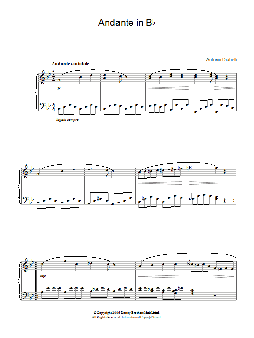 Anton Diabelli Andante In B Flat sheet music notes and chords. Download Printable PDF.