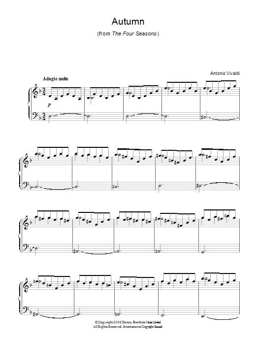 Antonio Vivaldi Autumn (from The Four Seasons) sheet music notes and chords. Download Printable PDF.