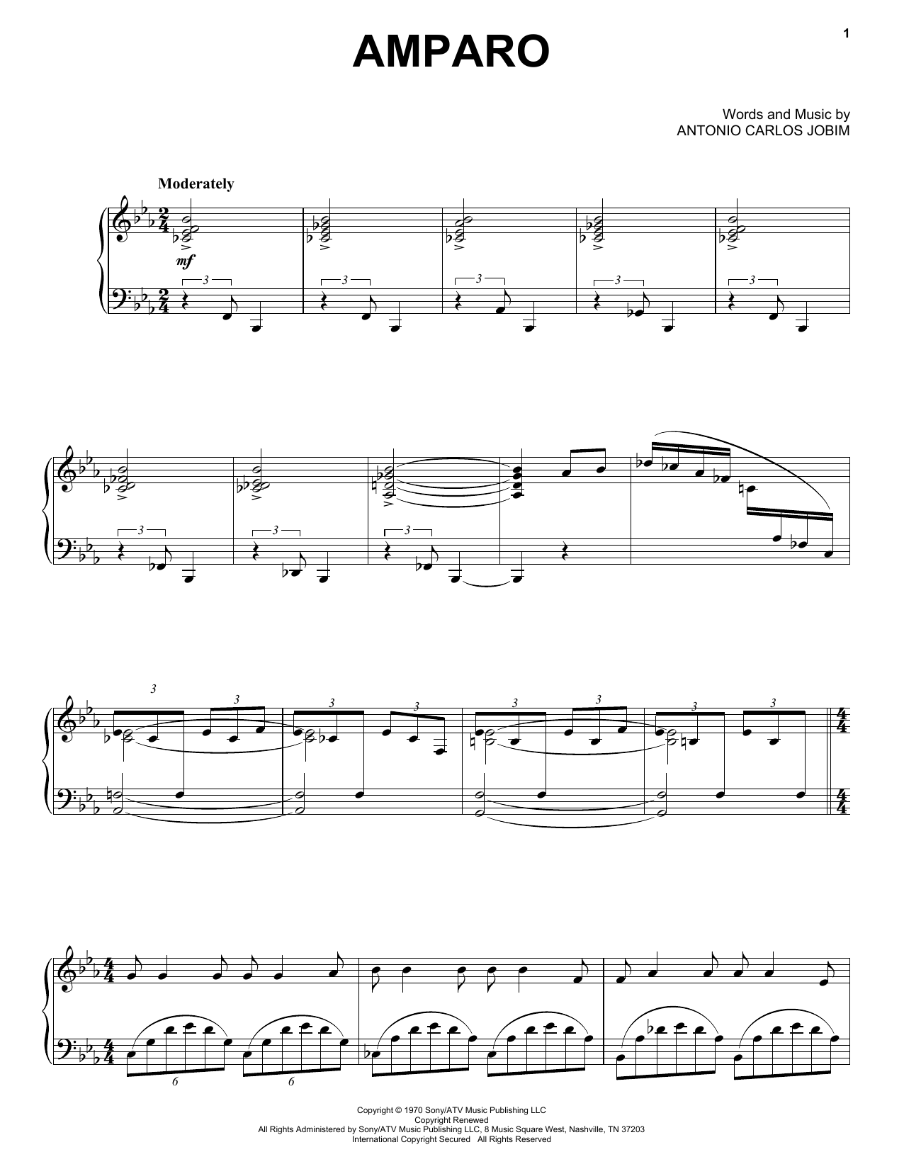 Antonio Carlos Jobim Amparo sheet music notes and chords. Download Printable PDF.