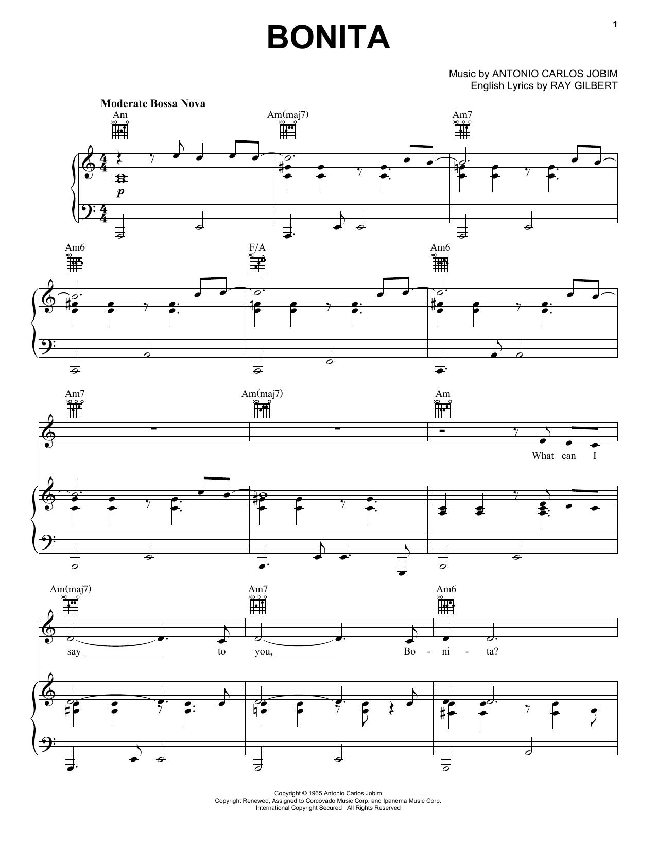 Antonio Carlos Jobim Bonita sheet music notes and chords. Download Printable PDF.