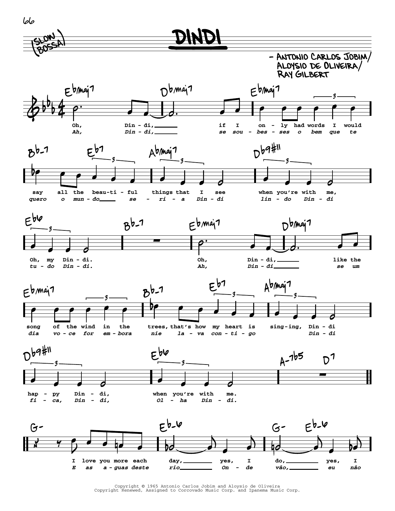 Antonio Carlos Jobim "Dindi (High Voice)" Sheet Music Notes, Chords