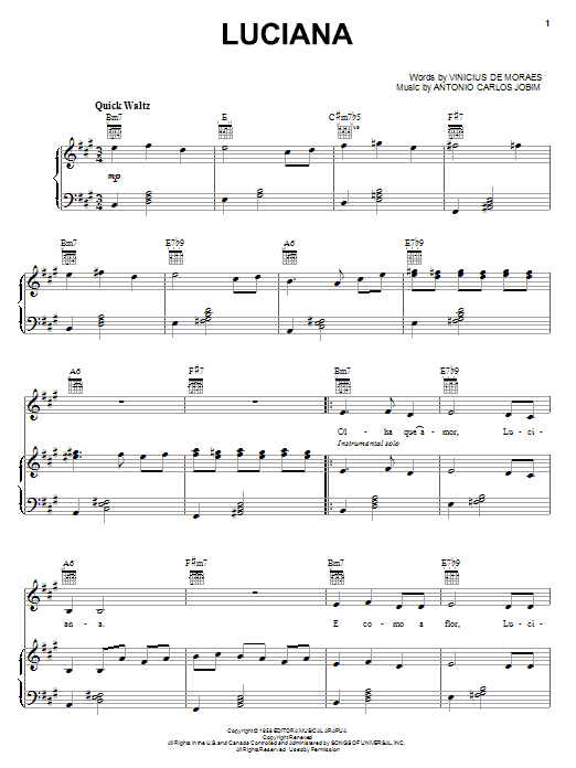 Learn to play Antonio Carlos Jobim Luciana sheet music for Real Book – Melody & Chords in minutes. Antonio Carlos Jobim Luciana sheet music notes and chords. Download Printable PDF.