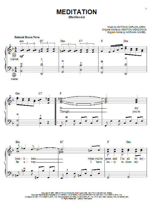 Learn to play Antonio Carlos Jobim Meditation (Meditacao) sheet music for Easy Guitar Tab in minutes. Antonio Carlos Jobim Meditation (Meditacao) sheet music notes and chords. Download Printable PDF.