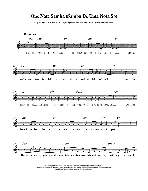 Newton Mendonca One Note Samba sheet music notes and chords. Download Printable PDF.