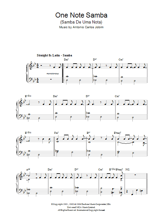 Antonio Carlos Jobim One Note Samba (Samba De Uma Nota) sheet music notes and chords. Download Printable PDF.