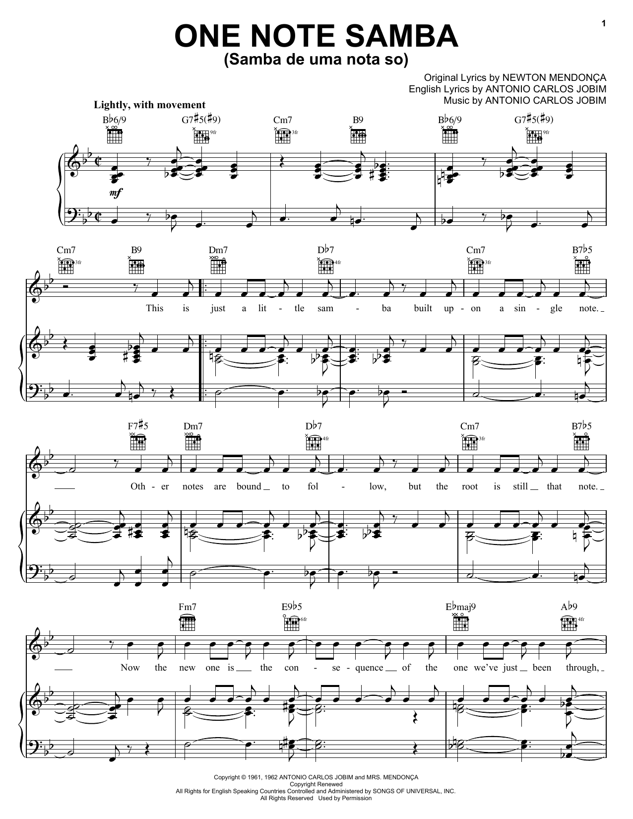 Learn to play Antonio Carlos Jobim One Note Samba (Samba De Uma Nota So) sheet music for Real Book – Melody & Chords in minutes. Antonio Carlos Jobim One Note Samba (Samba De Uma Nota So) sheet music notes and chords. Download Printable PDF.