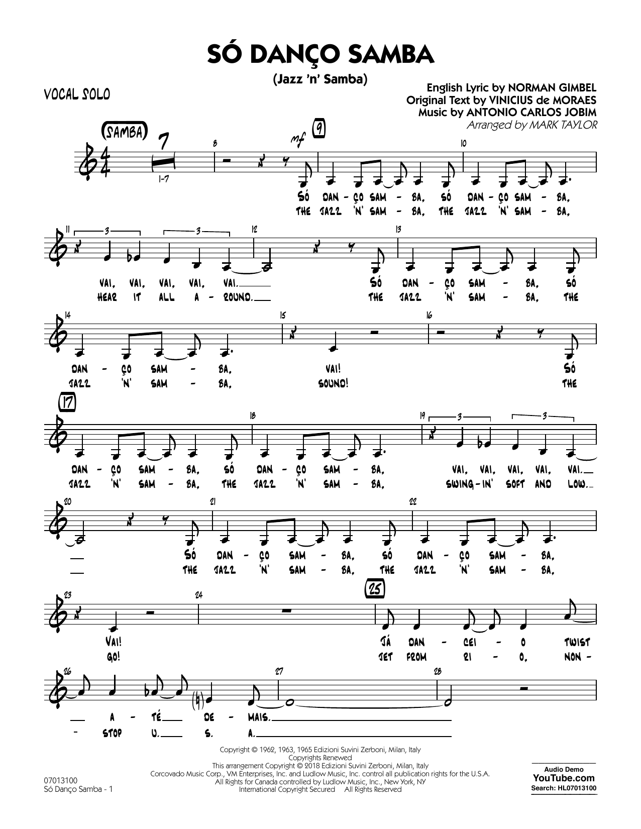 Learn to play Antonio Carlos Jobim Só Danço Samba (Jazz 'n' Samba) (arr. Mark Taylor) - Vocal Solo sheet music for Jazz Ensemble in minutes. Antonio Carlos Jobim Só Danço Samba (Jazz 'n' Samba) (arr. Mark Taylor) - Vocal Solo sheet music notes and chords