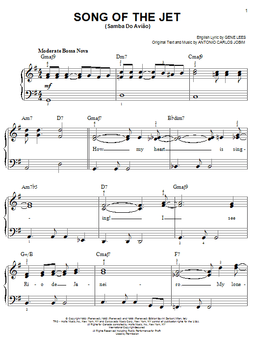 Learn to play Antonio Carlos Jobim Song Of The Jet (Samba do Aviao) sheet music for Piano Solo in minutes. Antonio Carlos Jobim Song Of The Jet (Samba do Aviao) sheet music notes and chords