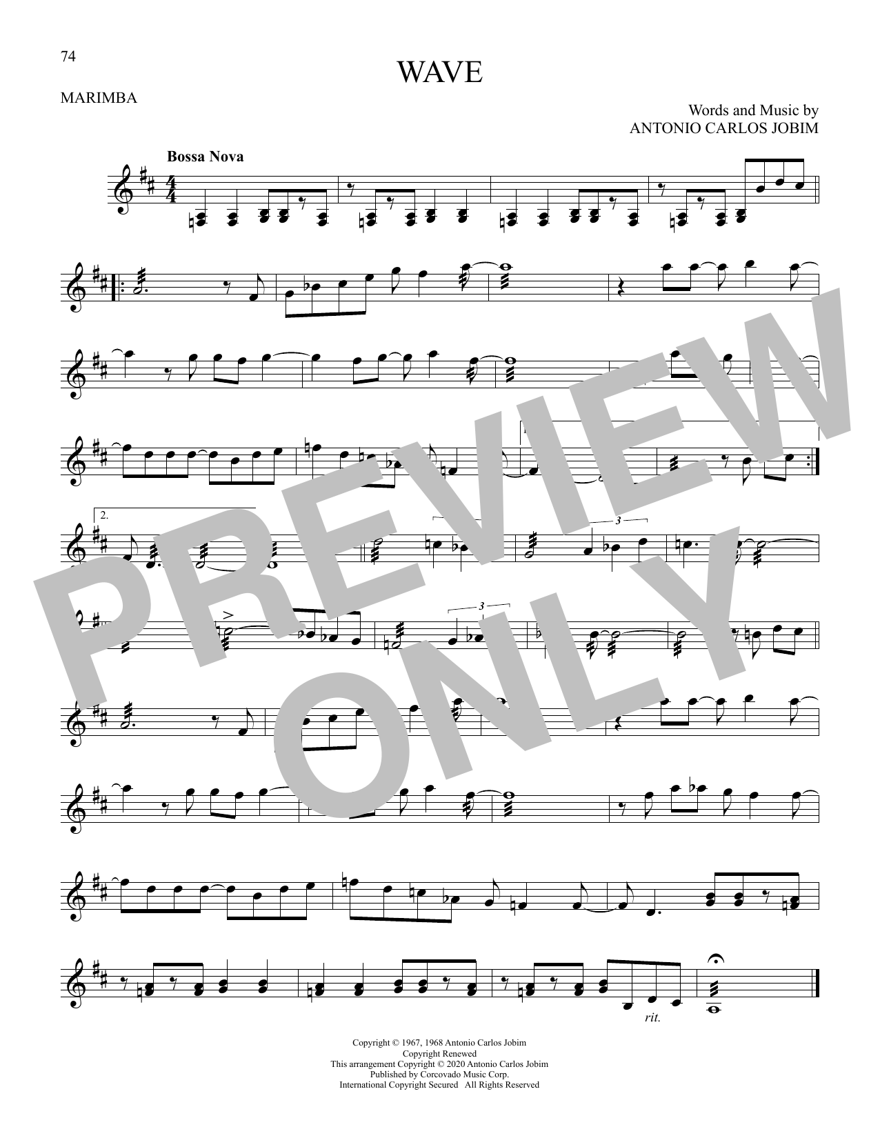 Antonio Carlos Jobim Wave sheet music notes and chords. Download Printable PDF.