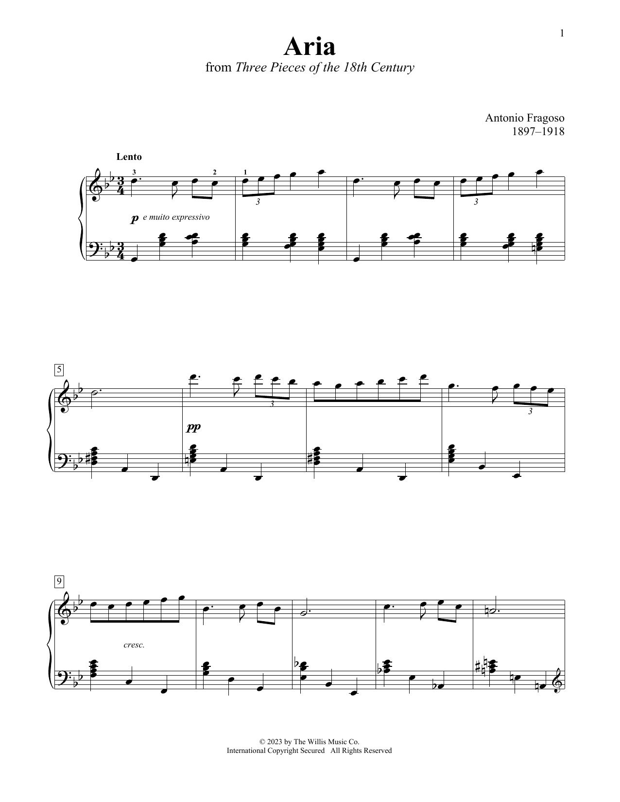 Antonio Fragoso Aria sheet music notes and chords. Download Printable PDF.