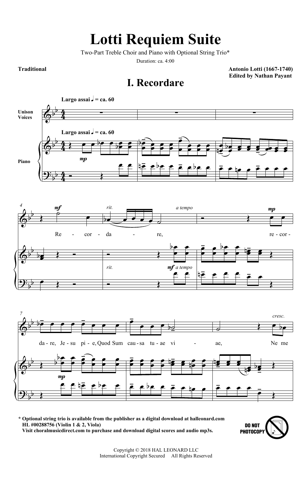 Antonio Lotti Lotti Requiem Suite (arr. Natahn Payant) sheet music notes and chords. Download Printable PDF.