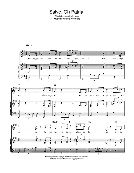 Antonio Neumane Salve Oh Patria Ecuadorian National Anthem Sheet 