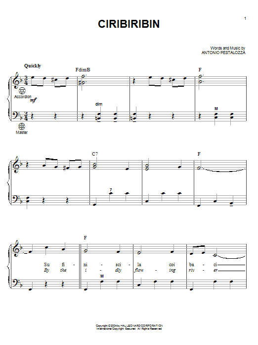 Antonio Pestalozza Ciribiribin sheet music notes and chords. Download Printable PDF.