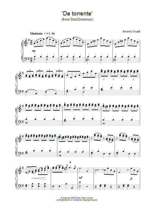 Learn to play Antonio Vivaldi De Torrente (from Dixit Dominus) sheet music for Piano Solo in minutes. Antonio Vivaldi De Torrente (from Dixit Dominus) sheet music notes and chords. Download Printable PDF.