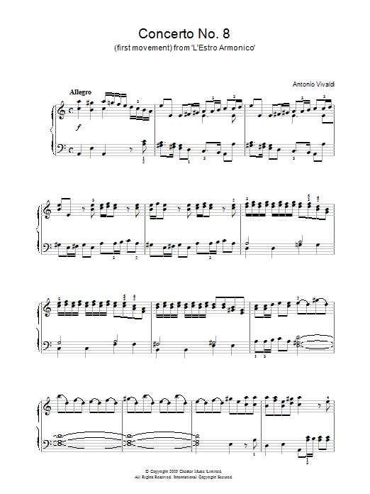 Antonio Vivaldi Concerto No.8 (1st Movement: Allegro) from ‘L'Estro Armonico' Op.3 sheet music notes and chords. Download Printable PDF.