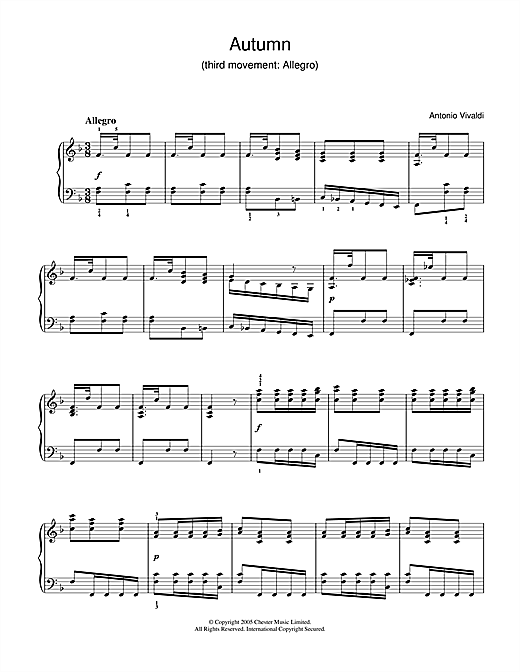Antonio Vivaldi Autumn 3rd Movement Allegro Sheet Music Pdf