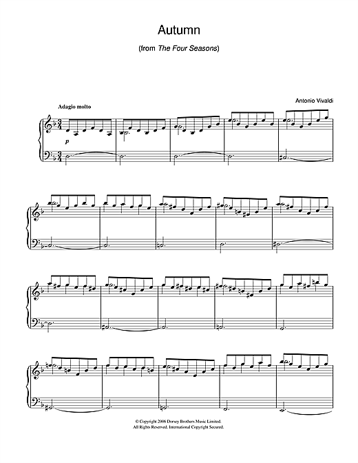 Antonio Vivaldi Autumn From The Four Seasons Sheet Music Pdf Notes Chords Classical Score Flute Solo Download Printable Sku 105467