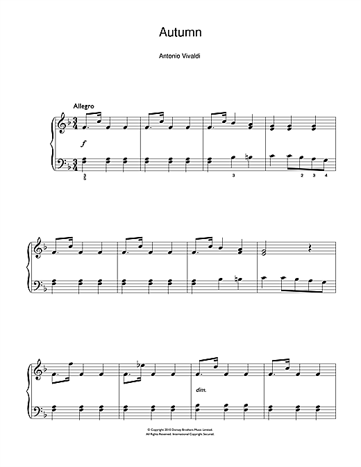 Antonio Vivaldi Autumn (from The Four Seasons) 3rd Movement sheet music notes and chords. Download Printable PDF.