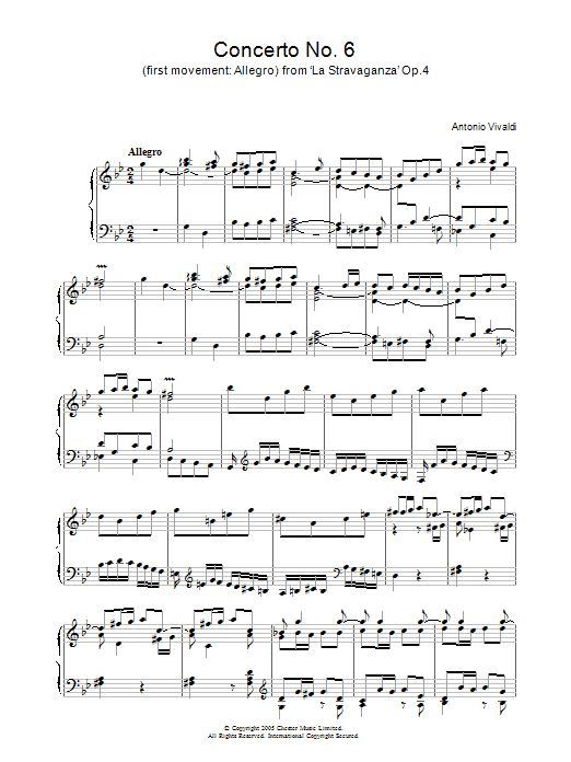 Antonio Vivaldi Concerto No.6 (1st Movement: Allegro) from ‘La Stravaganza' Op.4 sheet music notes and chords. Download Printable PDF.