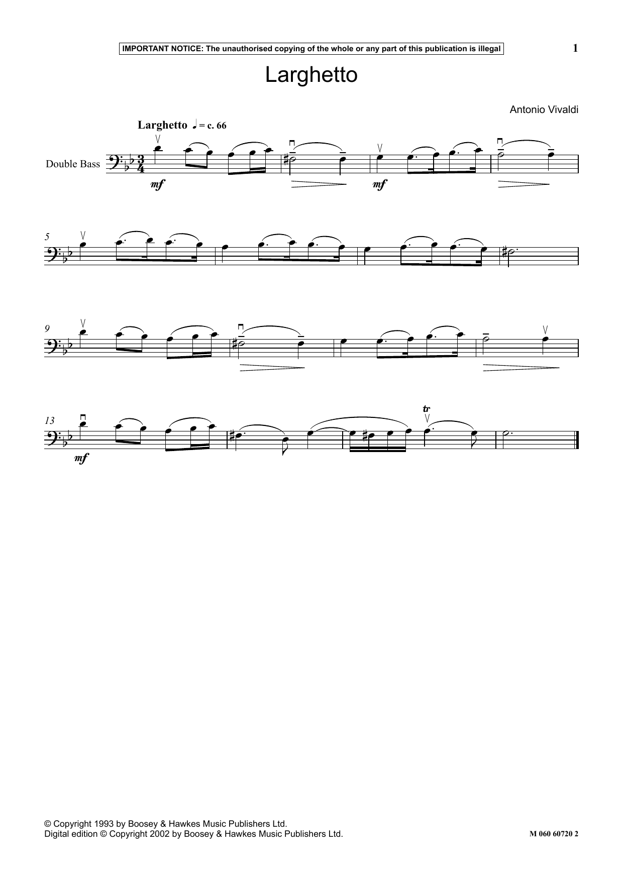 Antonio Vivaldi Larghetto sheet music notes and chords. Download Printable PDF.