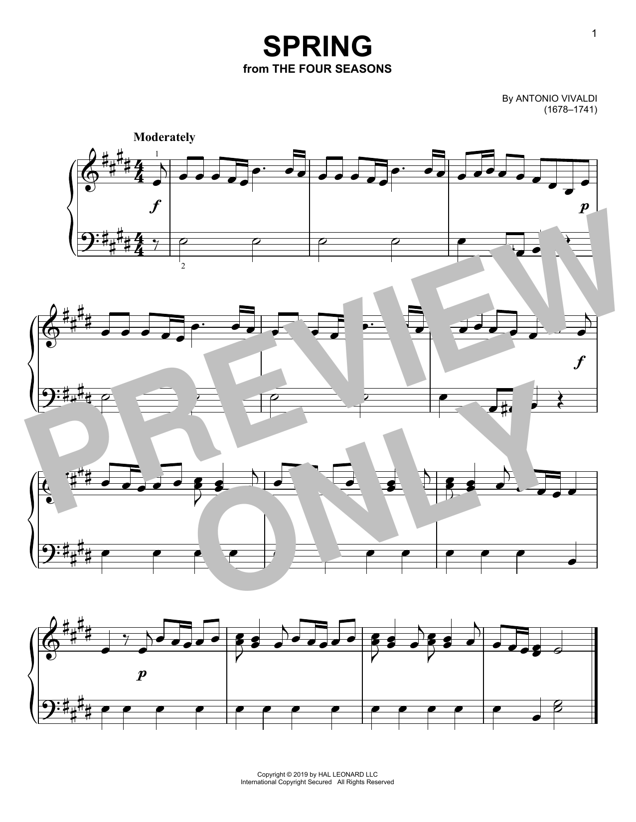 Antonio Vivaldi Spring (from The Four Seasons) sheet music notes and chords. Download Printable PDF.
