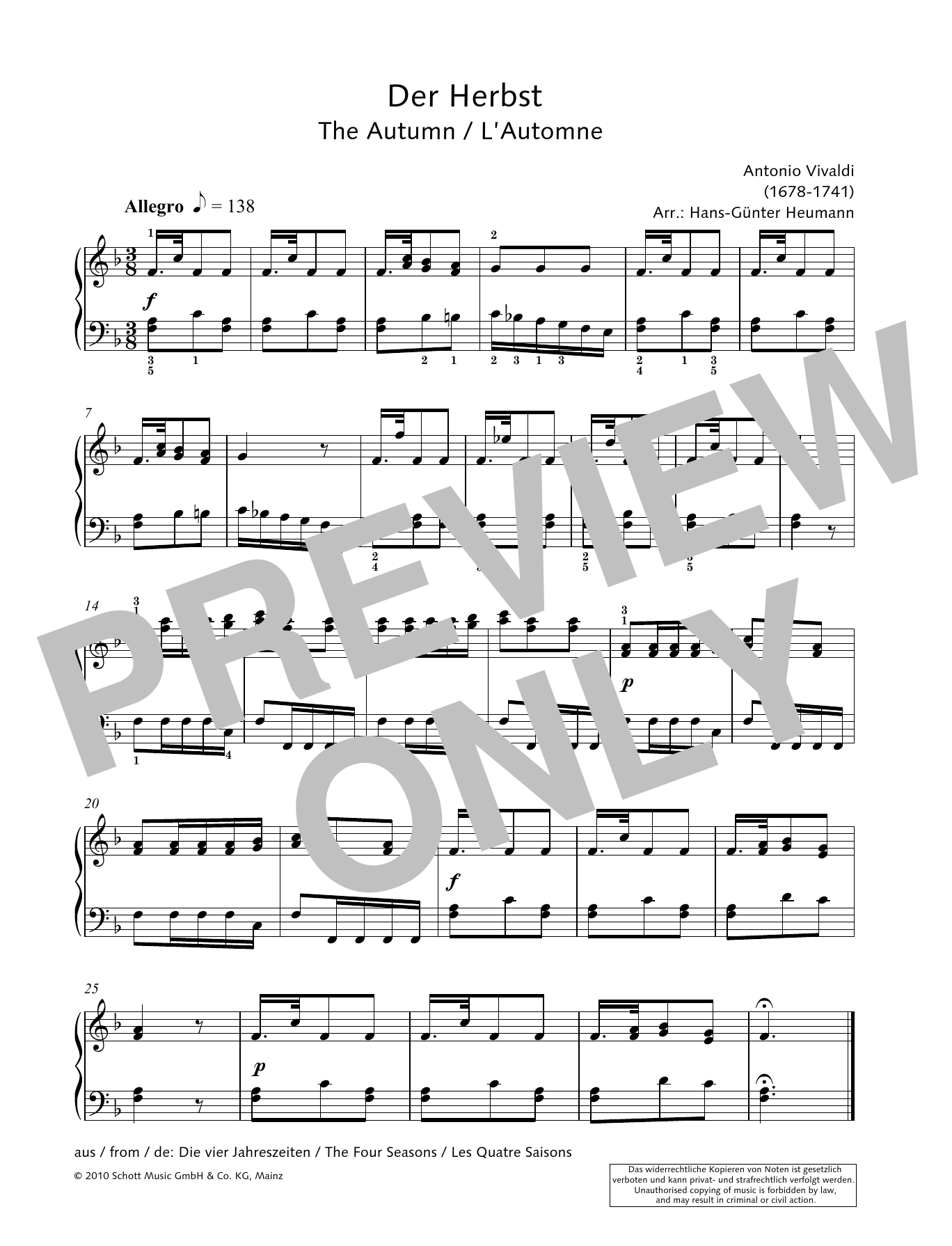 Antonio Vivaldi The Autumn sheet music notes and chords. Download Printable PDF.