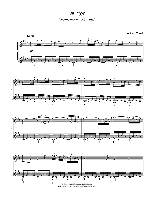Antonio Vivaldi "Winter from The Four Seasons (Second Largo)" Sheet PDF Notes, Chords | Classical Score Download Printable. SKU: 106193