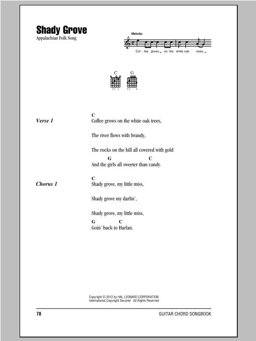 Appalachian Folk Song Shady Grove sheet music notes and chords. Download Printable PDF.