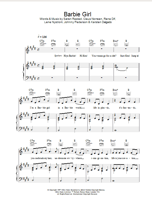 Aqua Barbie Girl sheet music notes and chords. Download Printable PDF.