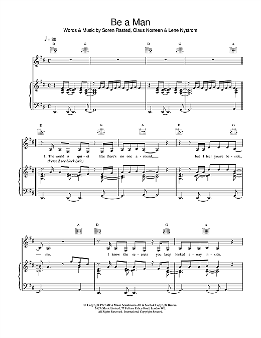 Aqua Be a Man sheet music notes and chords. Download Printable PDF.