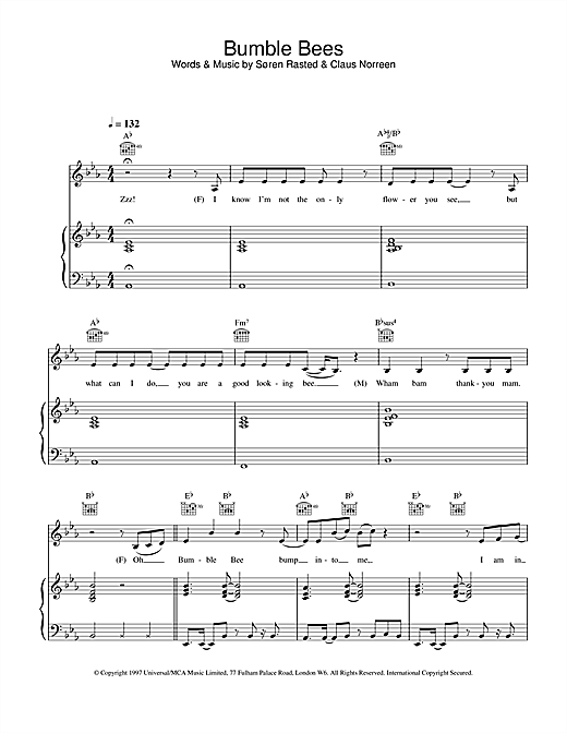 Aqua Bumble Bees sheet music notes and chords. Download Printable PDF.