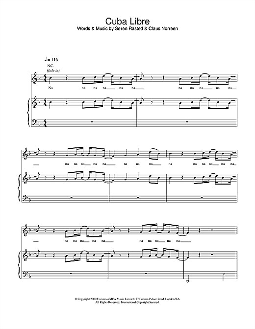 Aqua Cuba Libre sheet music notes and chords. Download Printable PDF.