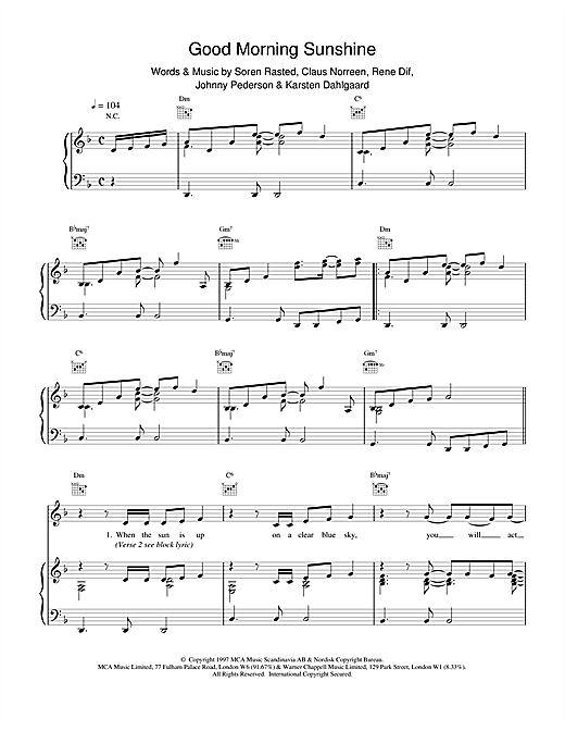 Aqua Good Morning Sunshine sheet music notes and chords. Download Printable PDF.