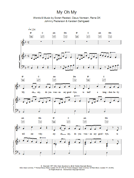 Aqua My Oh My sheet music notes and chords. Download Printable PDF.