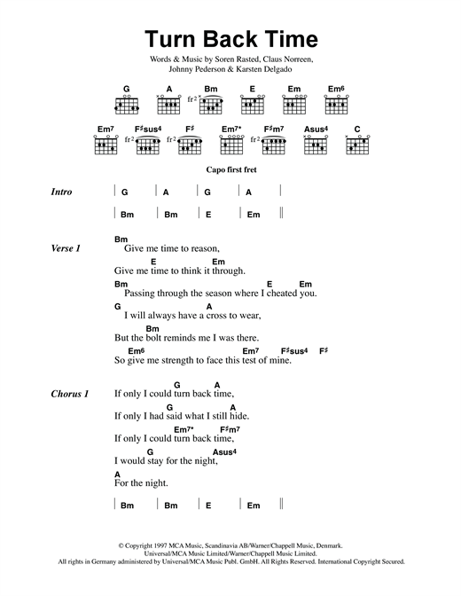 Aqua Turn Back Time Sheet Music Pdf Notes Chords Pop Score Piano Vocal Guitar Right Hand Melody Download Printable Sku