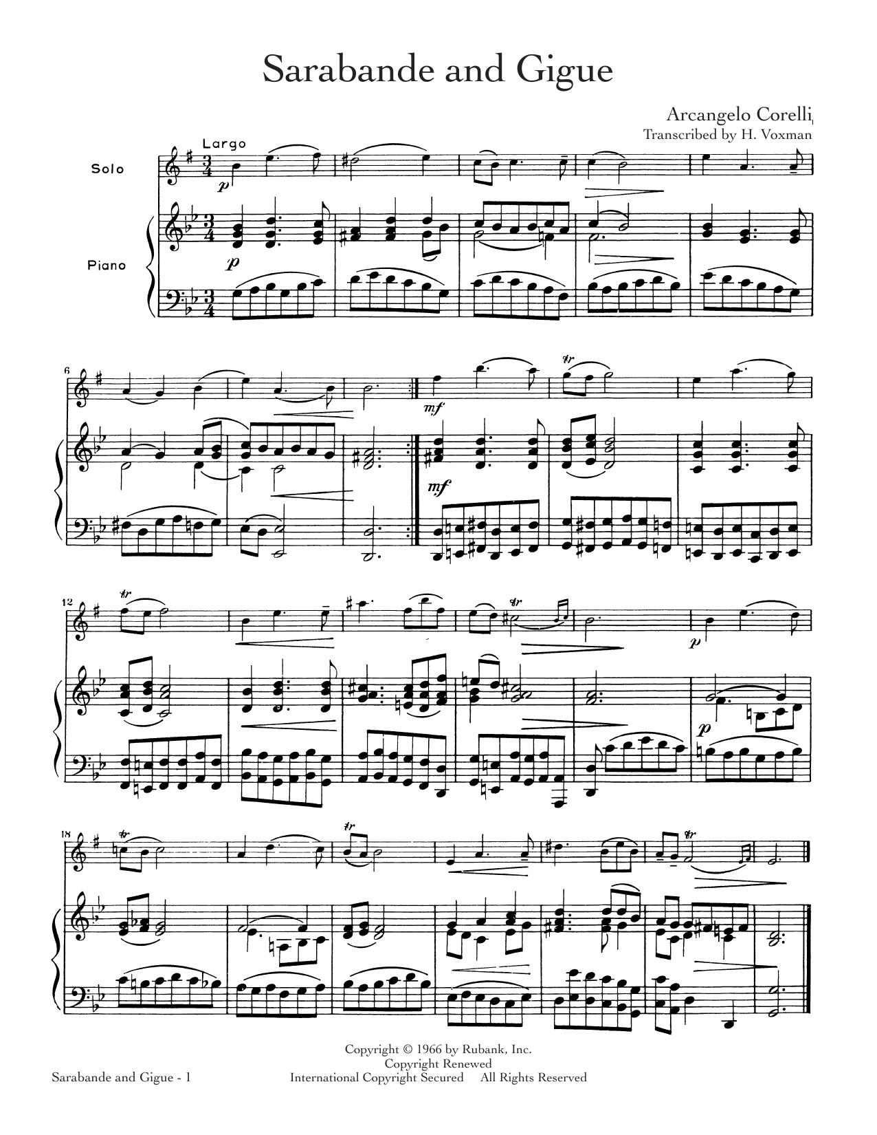 Arcangelo Corelli Sarabande And Gigue sheet music notes and chords. Download Printable PDF.